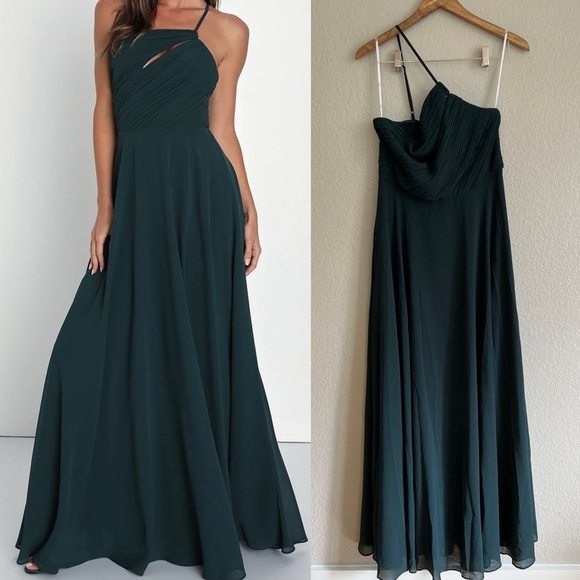 NWOT Extraordinary Elegance Emerald Pleated One-Shoulder Maxi Dress - Picture 1 of 8